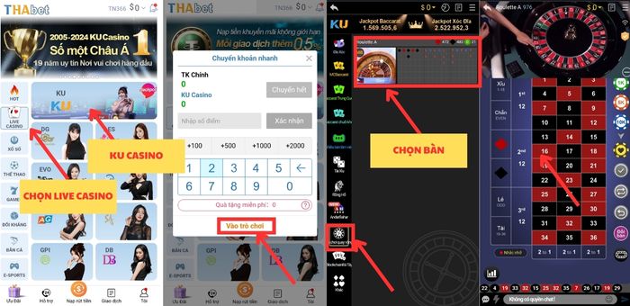 Hướng dẫn vào bàn chơi Roulette Thabet